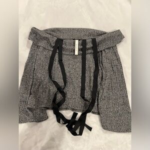 Gray Knit Sweater with Black Ties Top